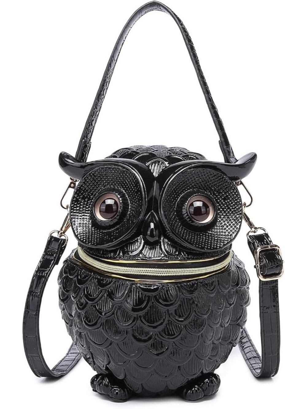 Women's Owl Black Unique Weird Shape Purse Detachable Strap Crossbody Bag